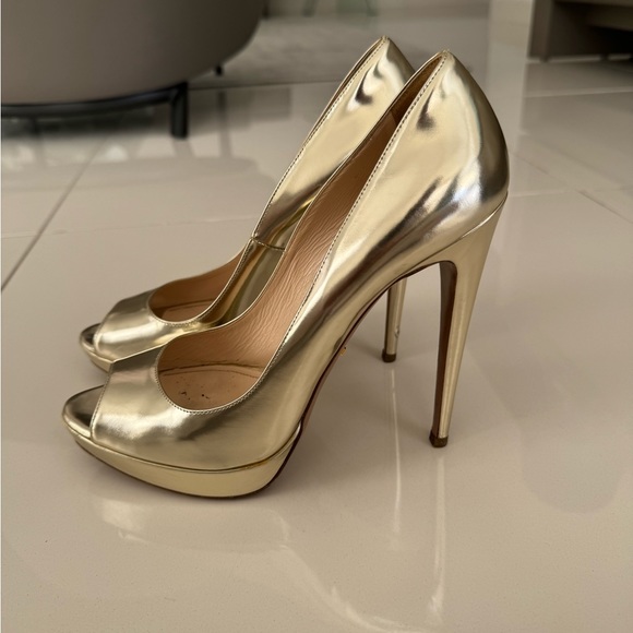 Prada Patent Champagne Heels - Picture 1 of 5